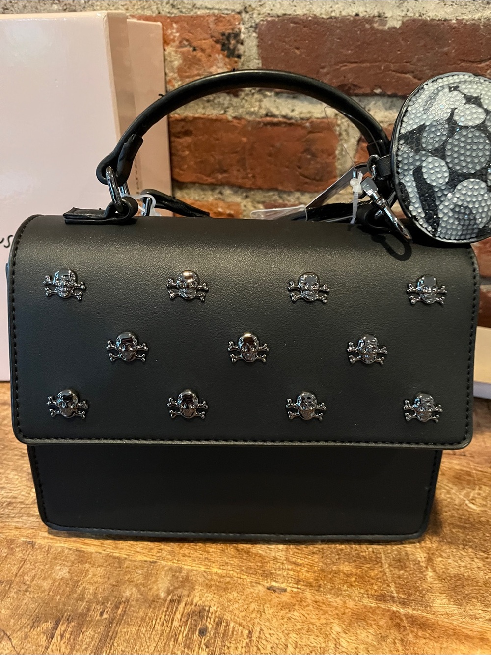 Betsey Johnson Black Mini Satchel with Skull Charm Accent - Picture 9 of 12